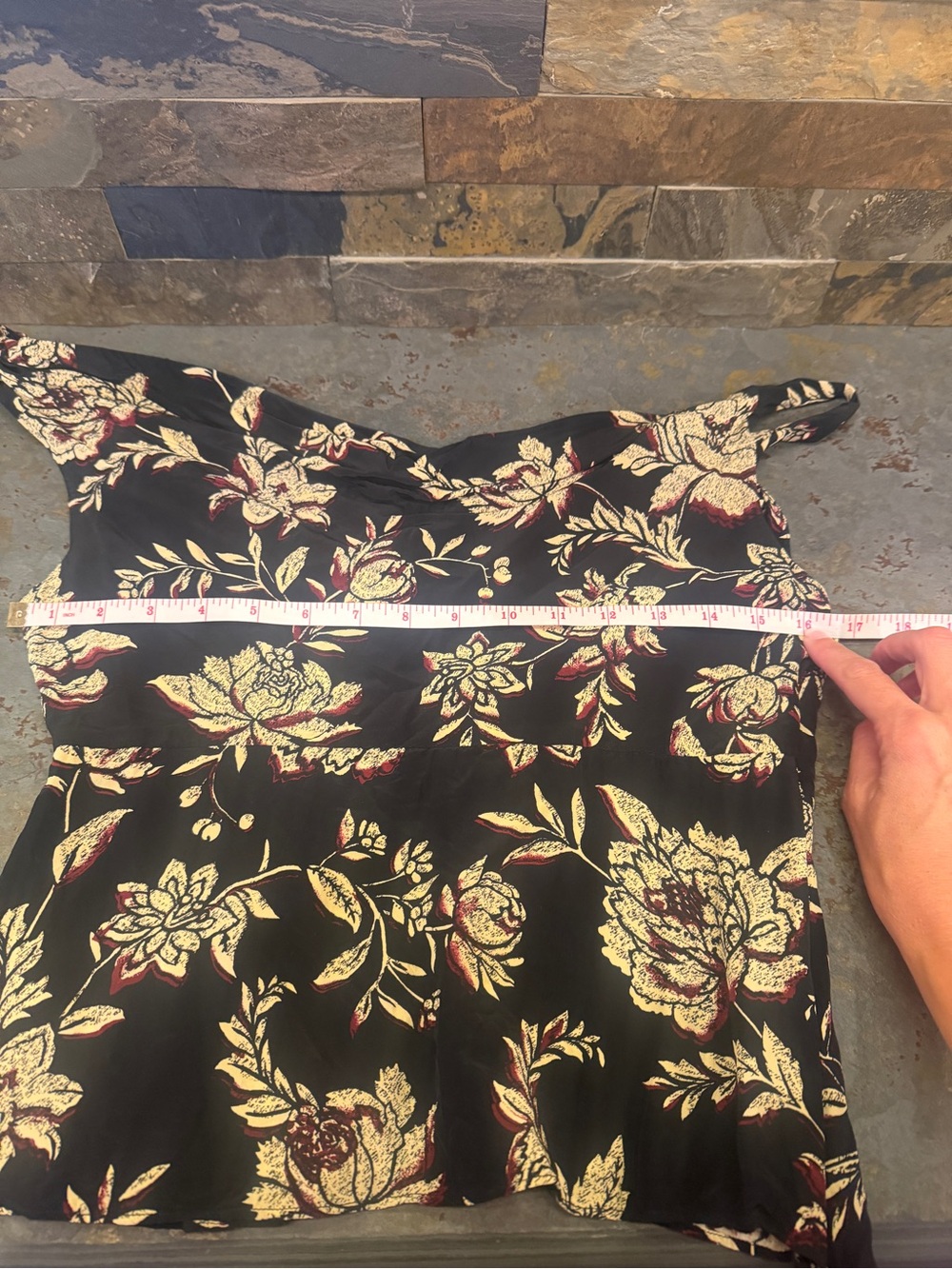 J. Crew Size 6 Black Floral Cowl Neck Camisole with Maroon, Tan Gold Accents - Picture 9 of 11